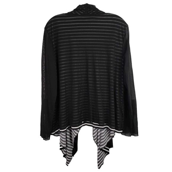 Chico's Cardigan Women's Size 3 US XL Black Stripe LS Draped Open Waterfall Hem - Picture 3 of 8